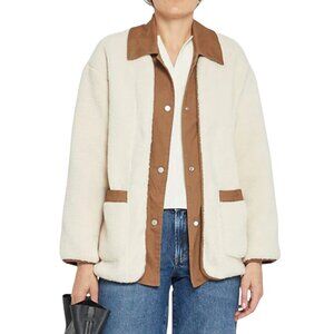 Caara Sherpa Fleece Contrast Jacket Brown Cream Size Large NWT